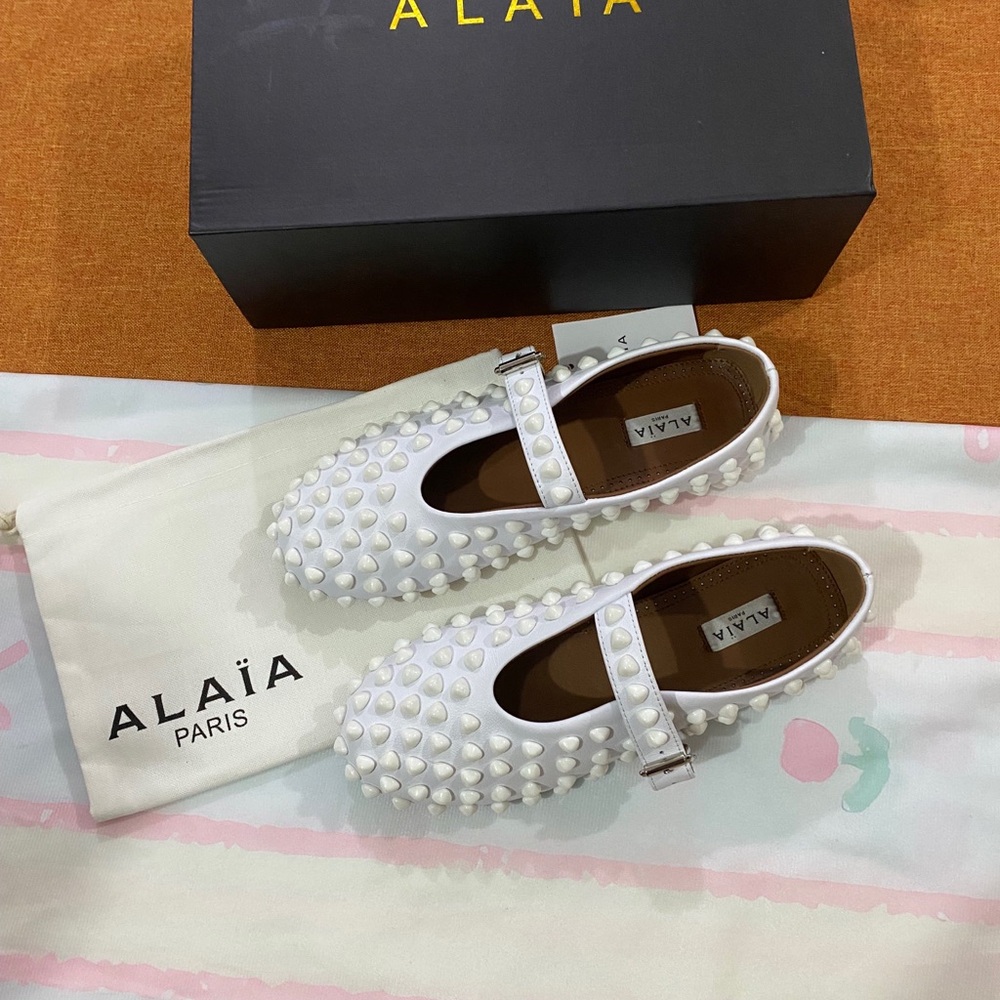 Alaia White Studded Mary Jane Flats